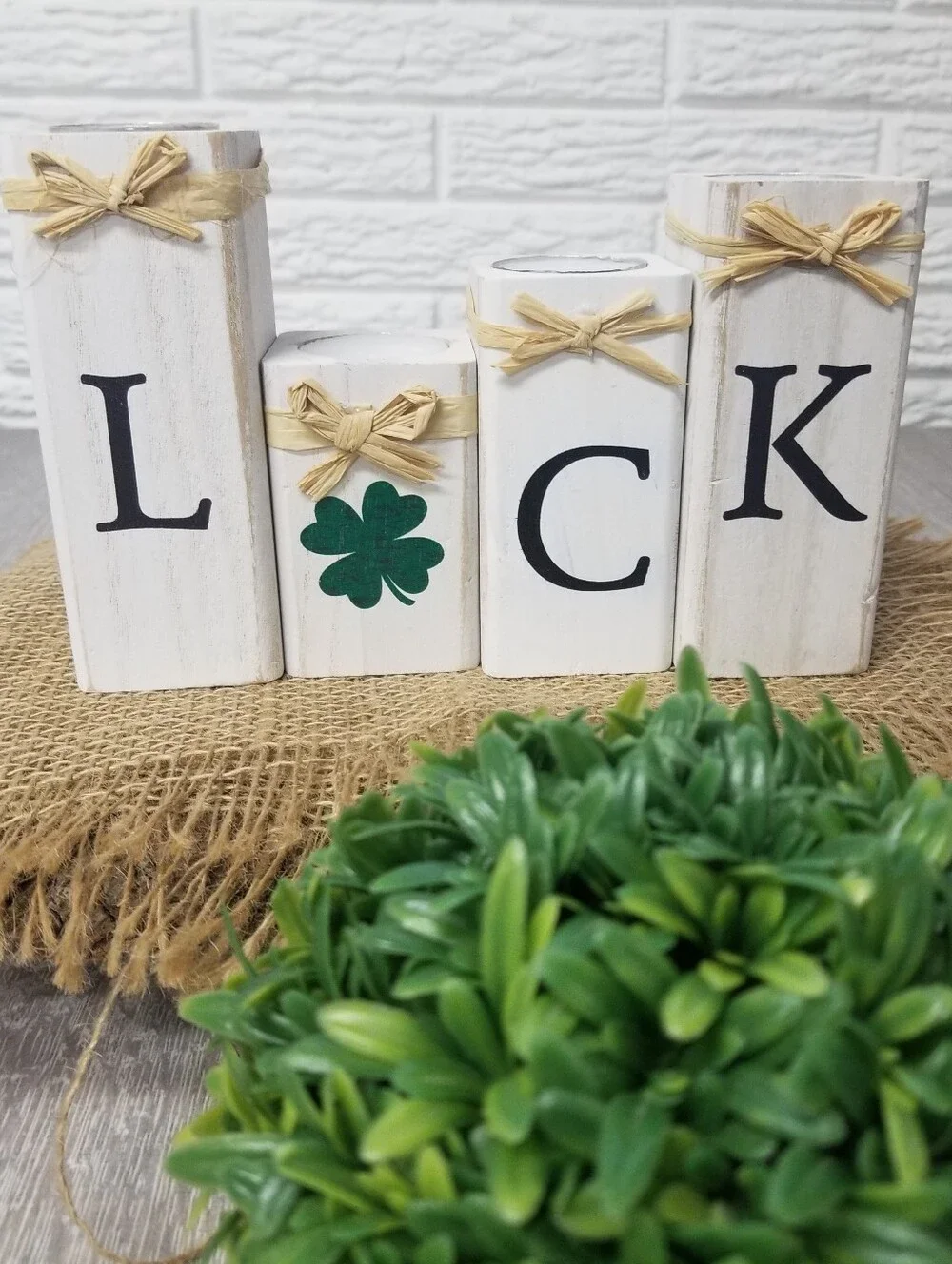 Luck Of The Irish Wooden Block Candle Holders